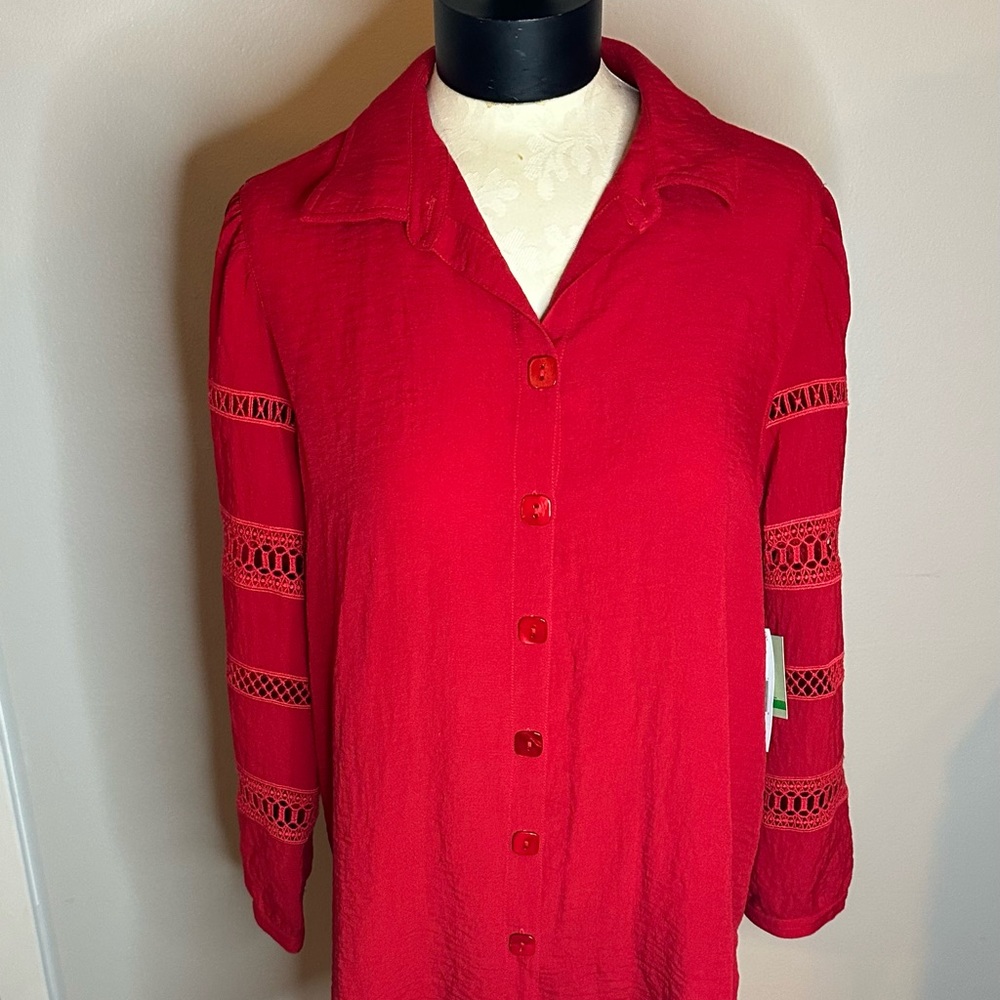 John Mark Tunic Top Women's  Size L Cabana Wine Lace  Relaxed Fit Red (38)